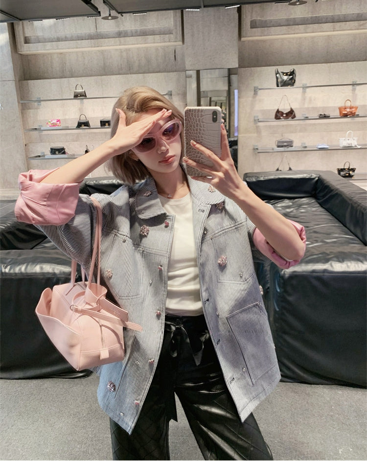 Hand-Embellished Rhinestone Stripe Jacket