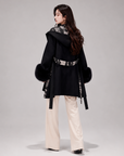 Ink Print Wool Cape Coat