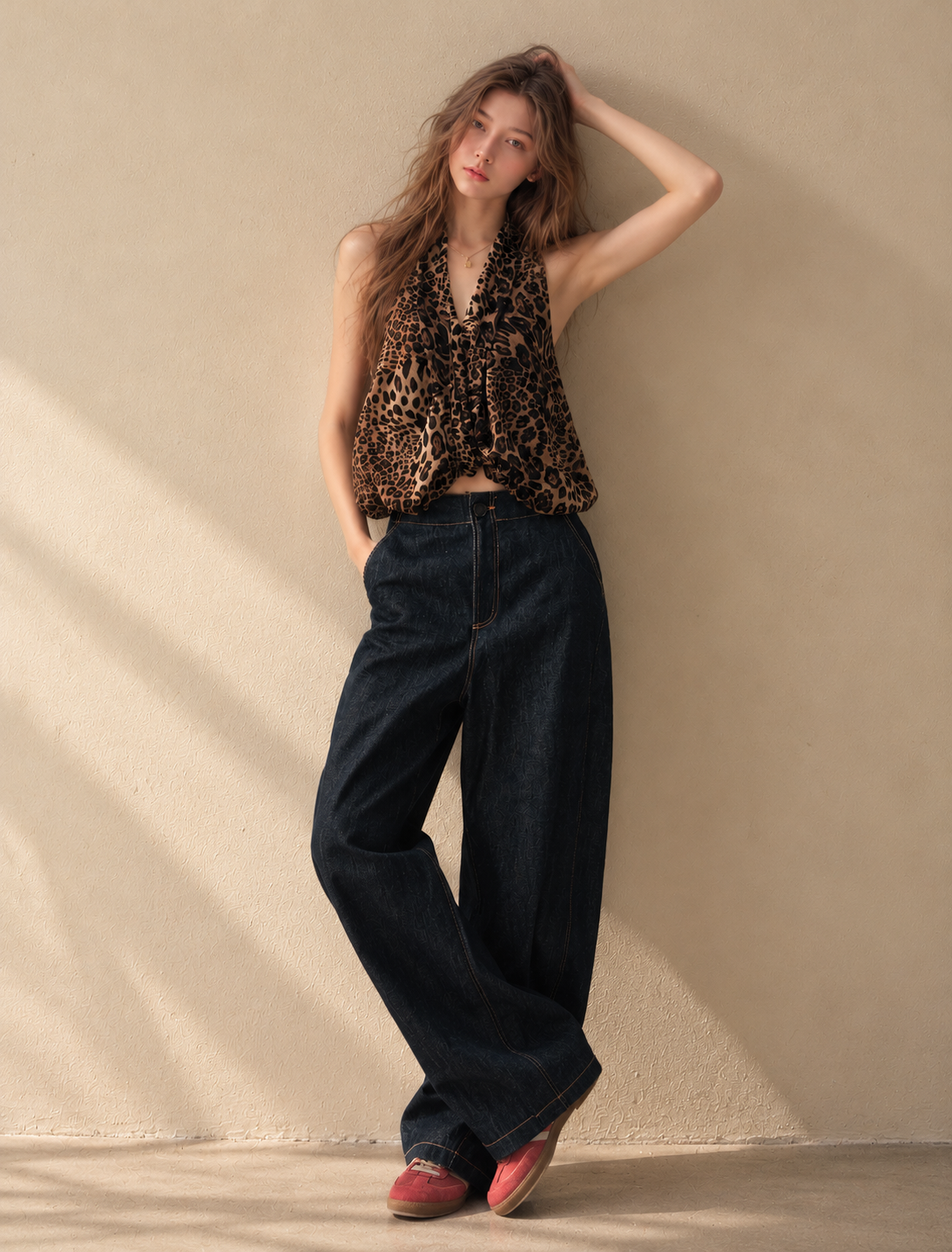 Leopard Print Chiffon Halter Top