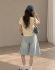 Light-Wash Wide-Leg Denim Bermuda Shorts