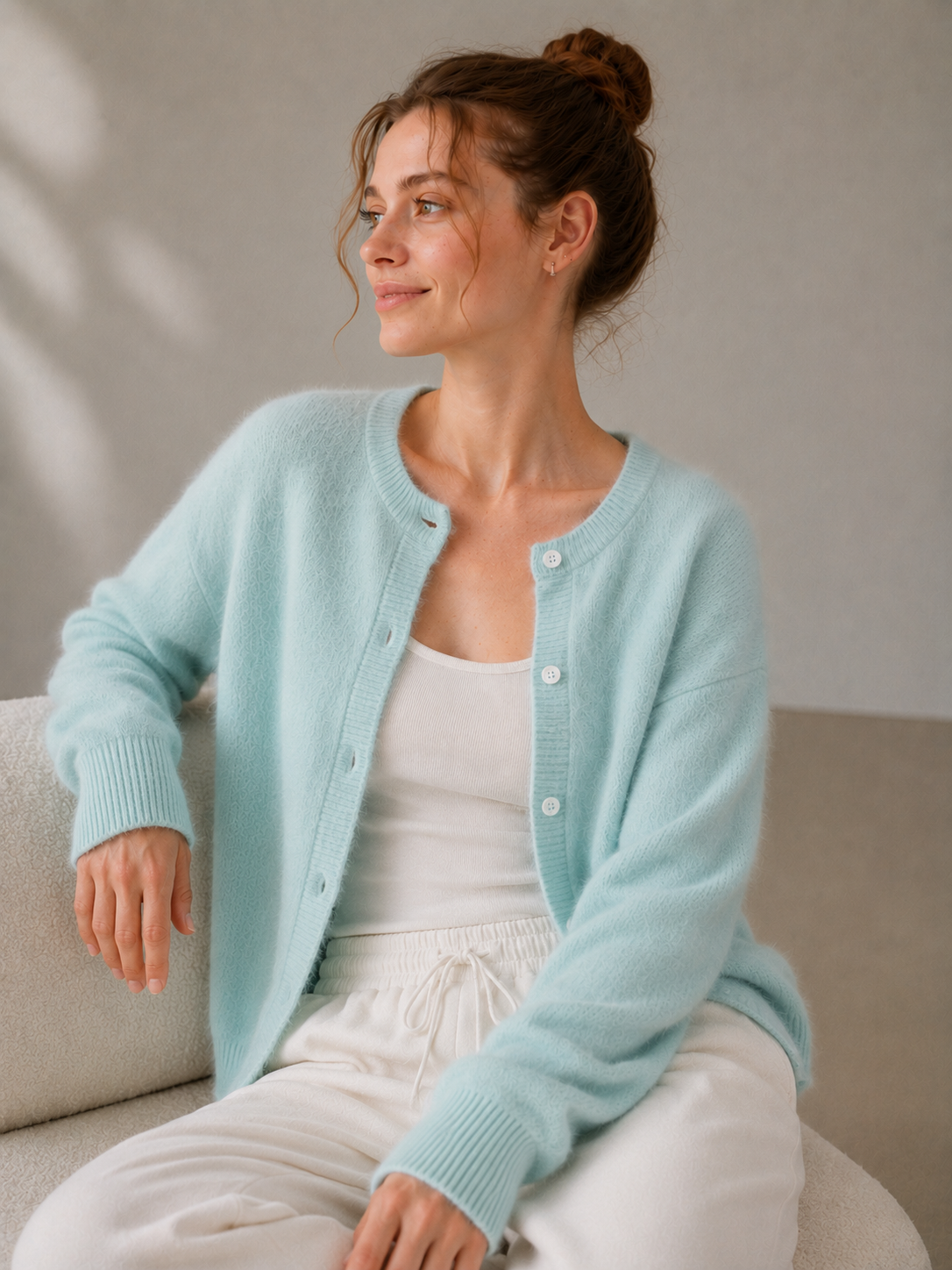 Fluffy Knit Cardigan in Soft Lake Blue