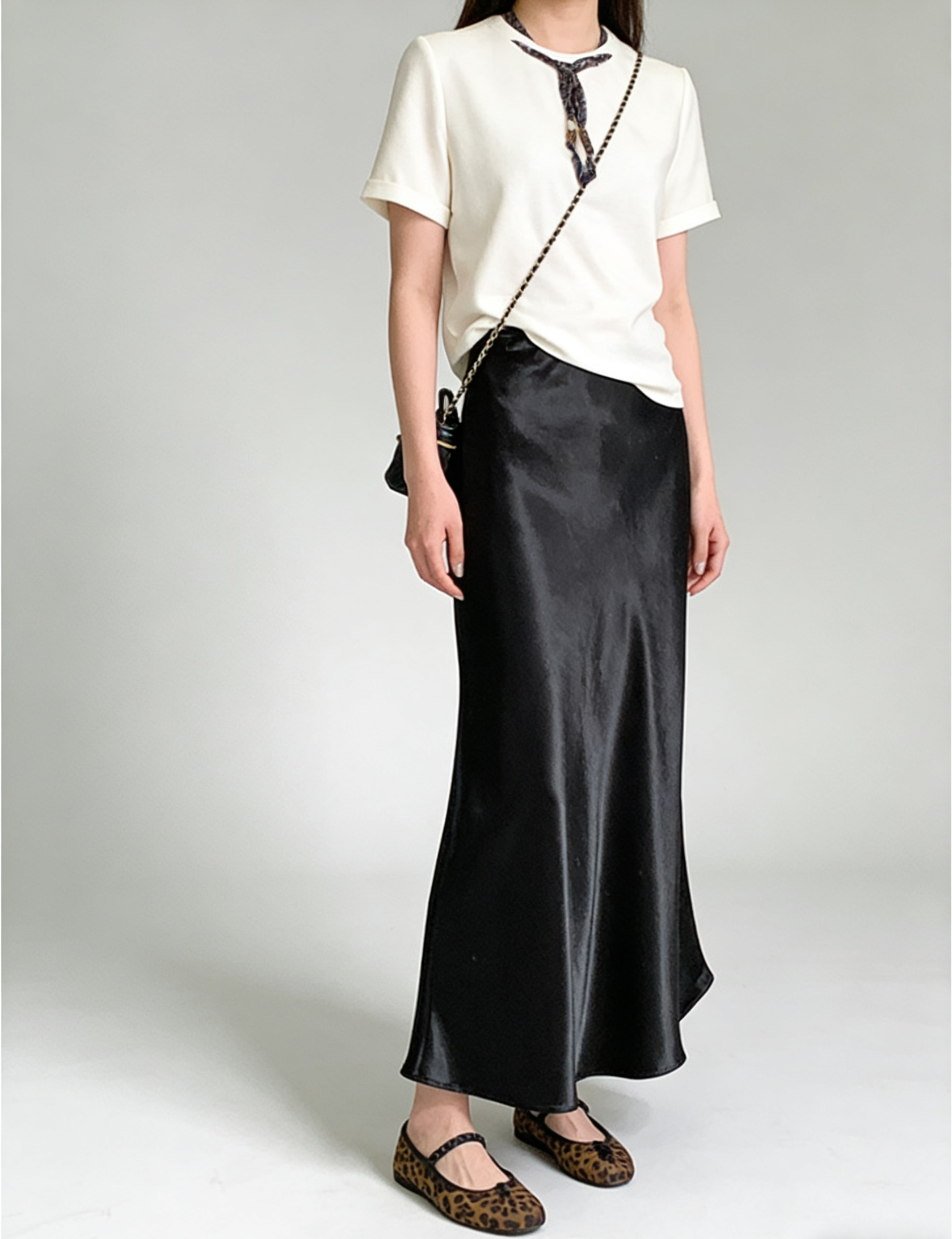 Glazed acetate satin midi skirt