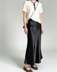 Glazed acetate satin midi skirt