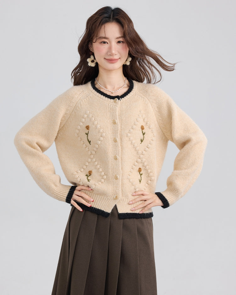 French Cottagecore Thick Knit Cardigan