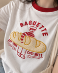 Korean-Style 3D Bread Embroidery Cotton Tee