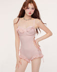 Korean INS Pure Desire Style Waist-Exposed One-Piece Swimsuit + Cover-Up 2-Piece Set