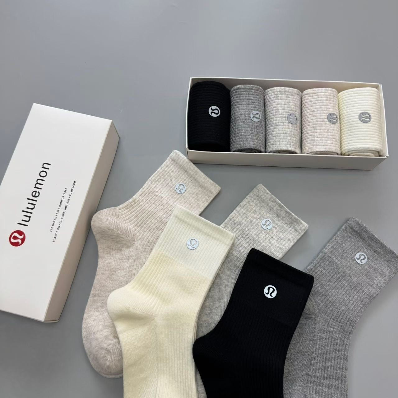 LULU reflective logo cotton socks (5 pairs)
