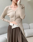 Khaki Long-Sleeve Knit Cardigan