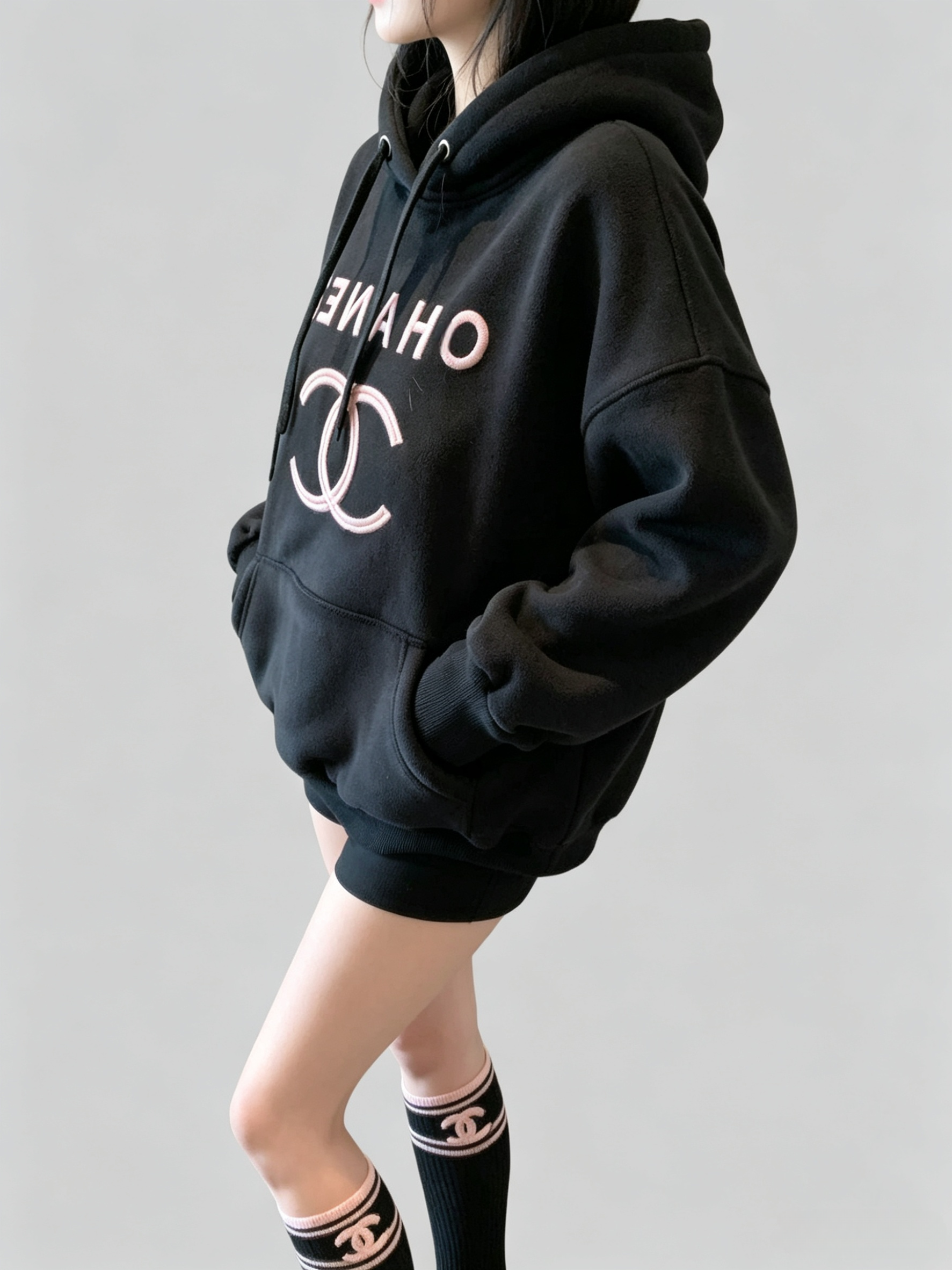 Fleece-Lined Oversized Contrast Hoodie Set