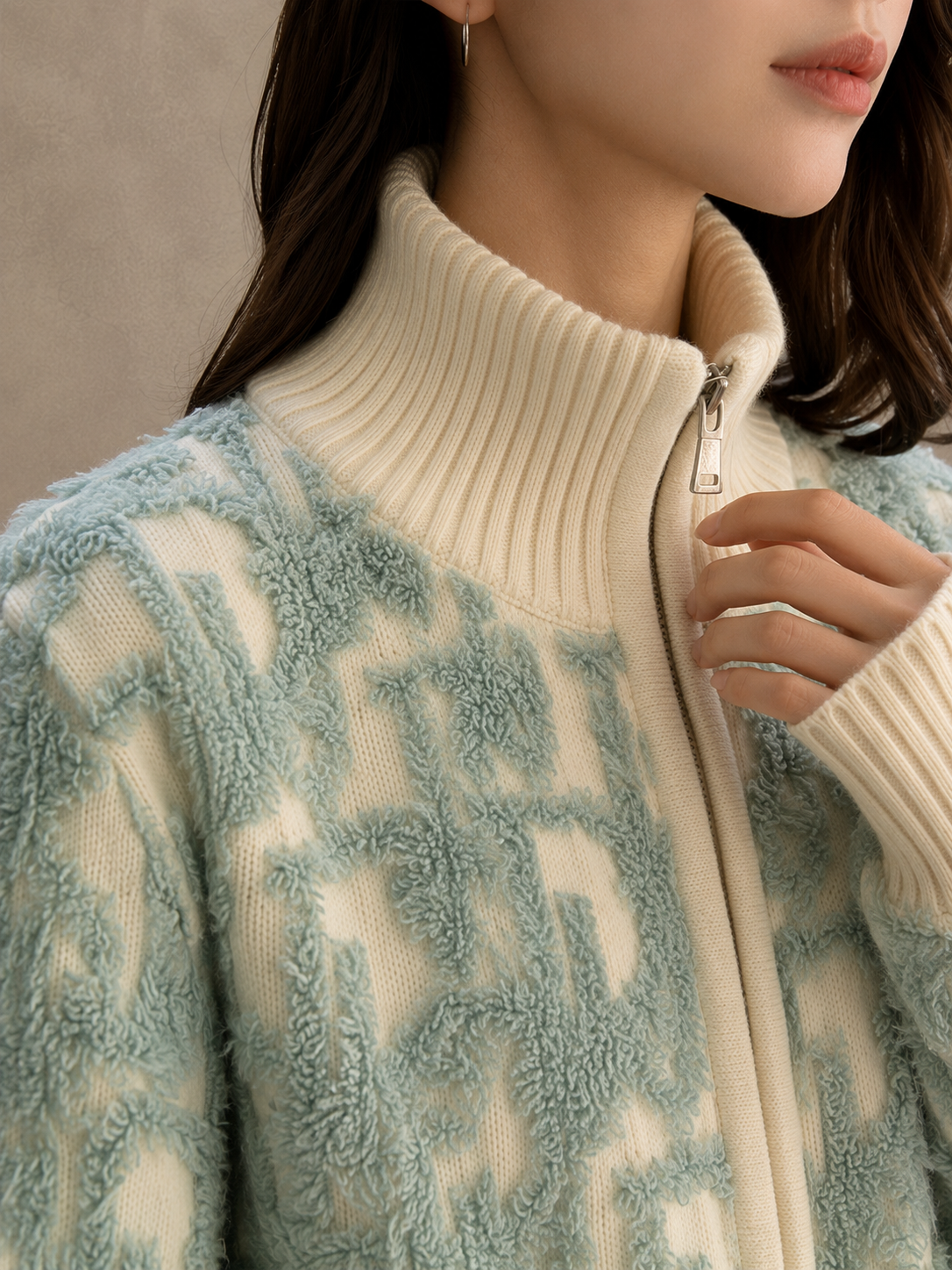 Letter Jacquard Wool Thick Jacket