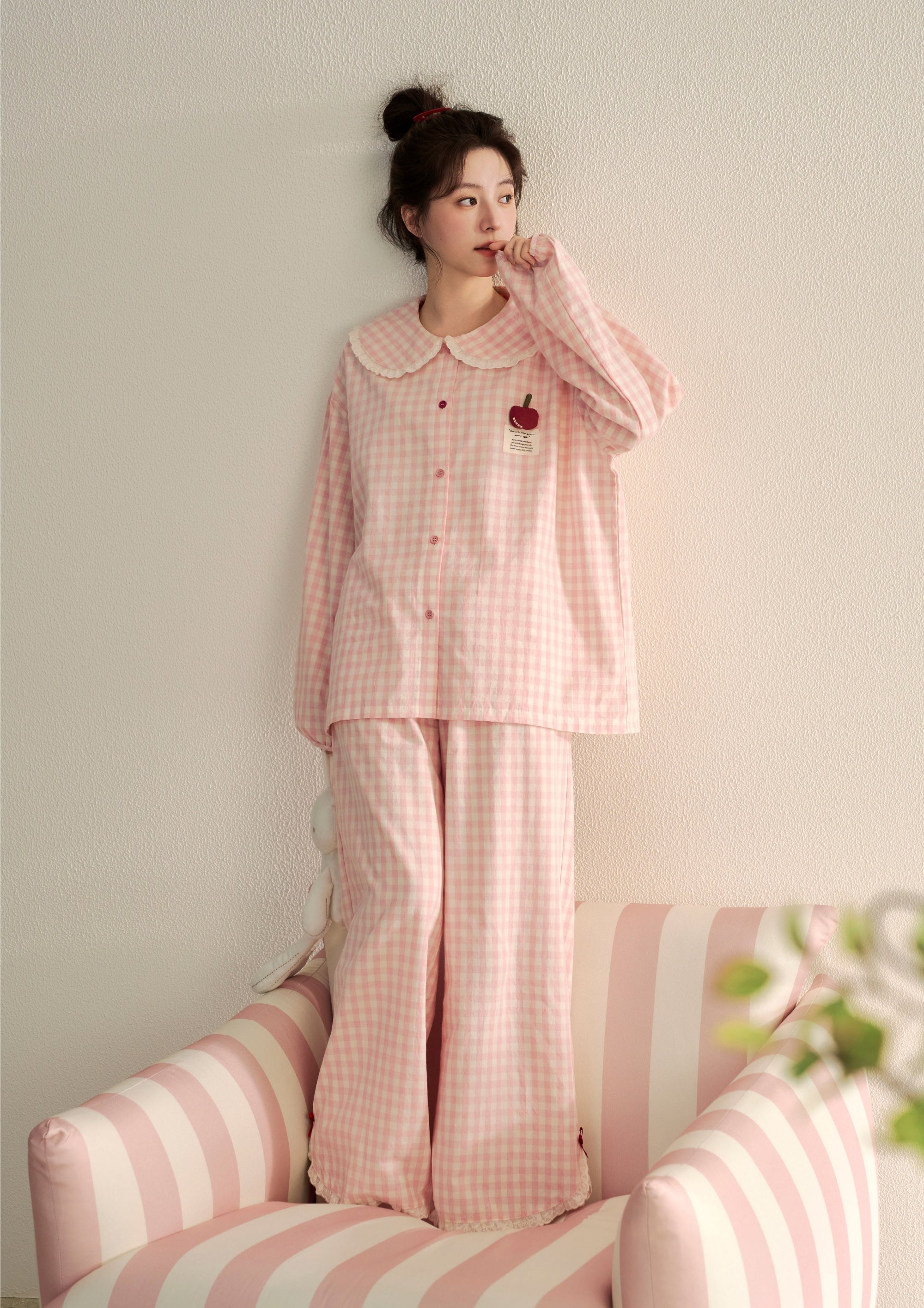 Plus-size cotton Peter collar pajama / lounewear set