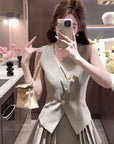 Elegant Tea-Color Waist-Tied Vest with Advanced Tailoring (Vest Only, No Bottom)