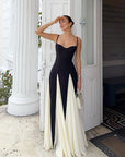Black and White Patchwork Maxi Slip Dress