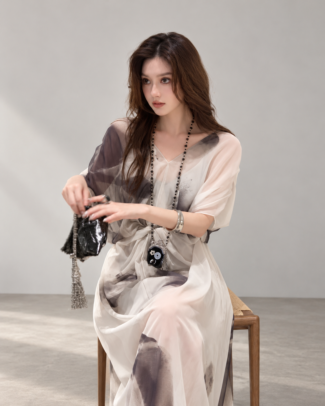 Ink Wash Print Maxi Skirt