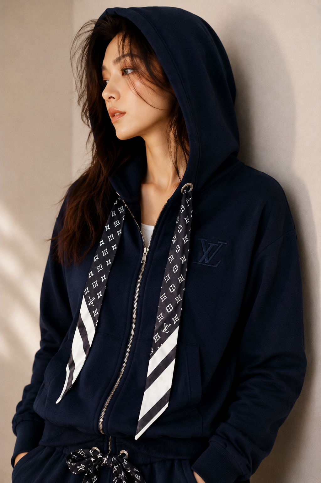 Ribbon Hoodie &amp;amp; Wide-Leg Sweatpants Set