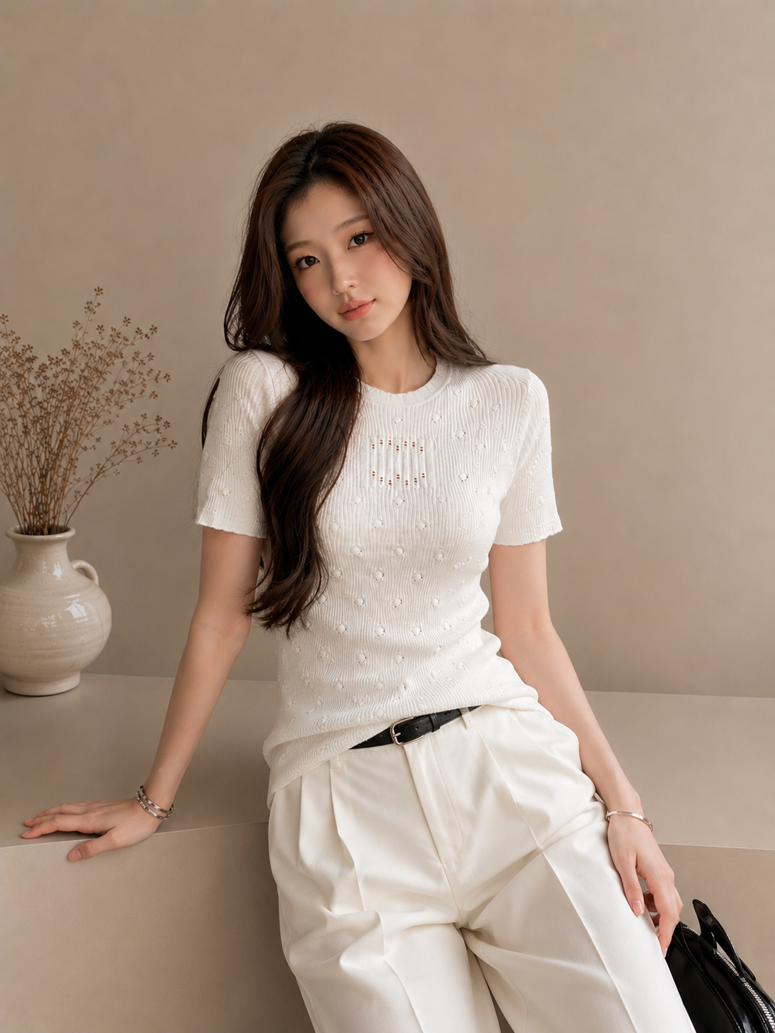 Textured Knit Short Sleeve Top