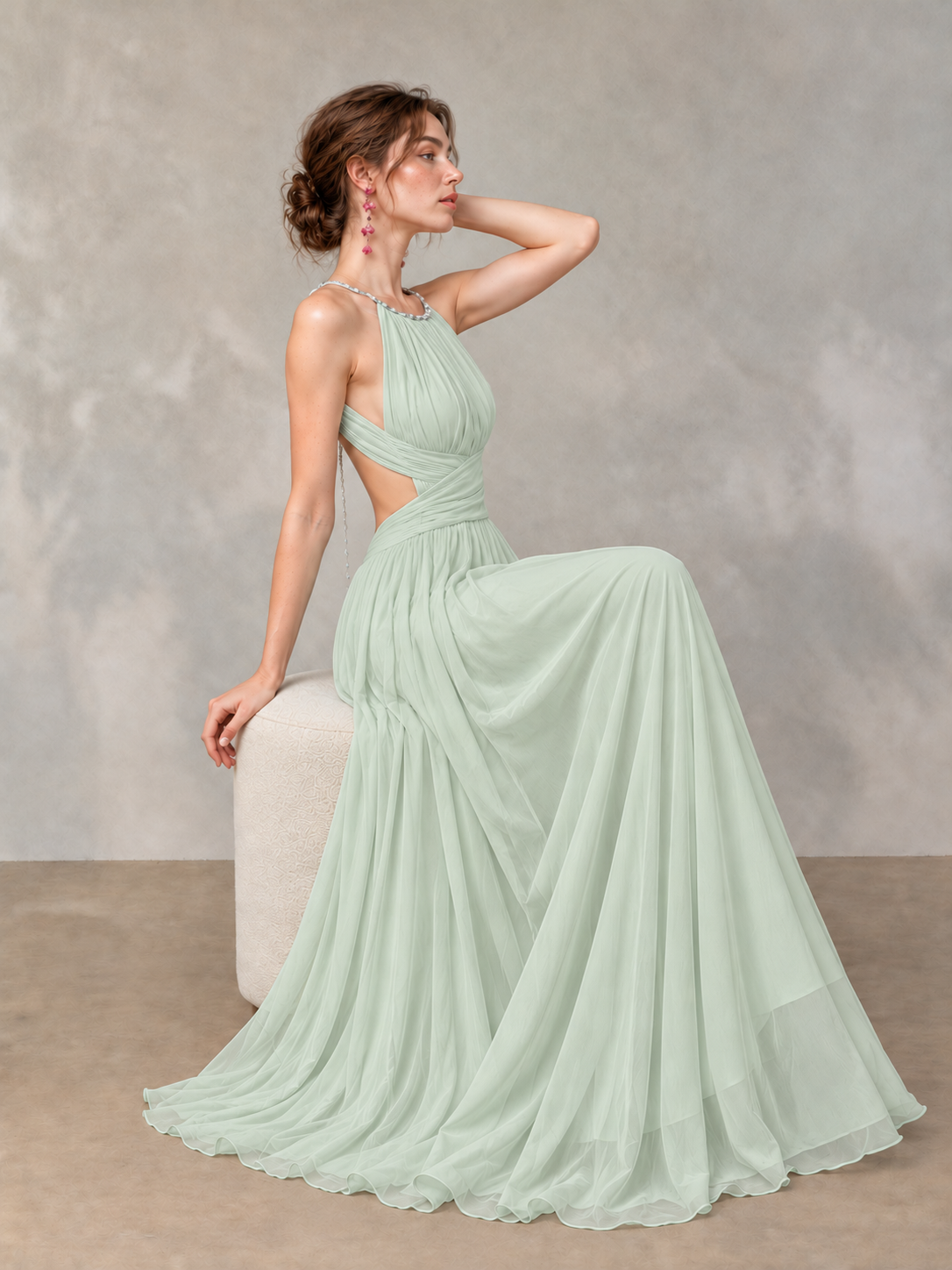 Moonlight Muse Halter Neck Backless Maxi Dress