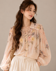 Floral Drawstring Balloon Sleeve Blouse (Includes Bandeau Top)
