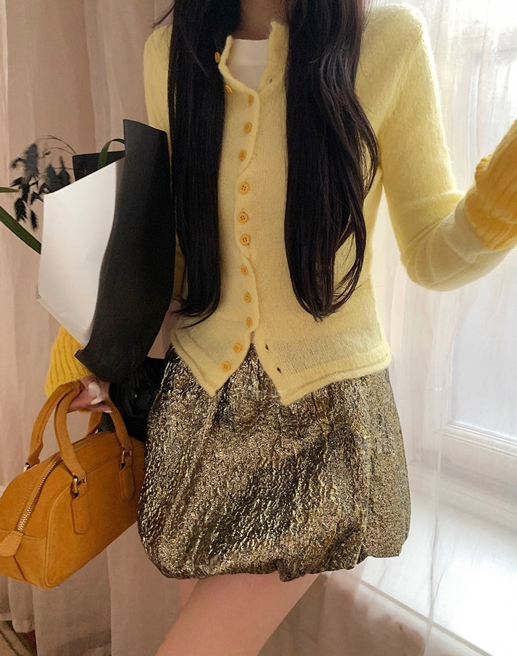 Contrast Wave-Edge Knit Cardigan