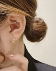 Korean Copper-Plated Silver Leaf Circle Stud Earrings