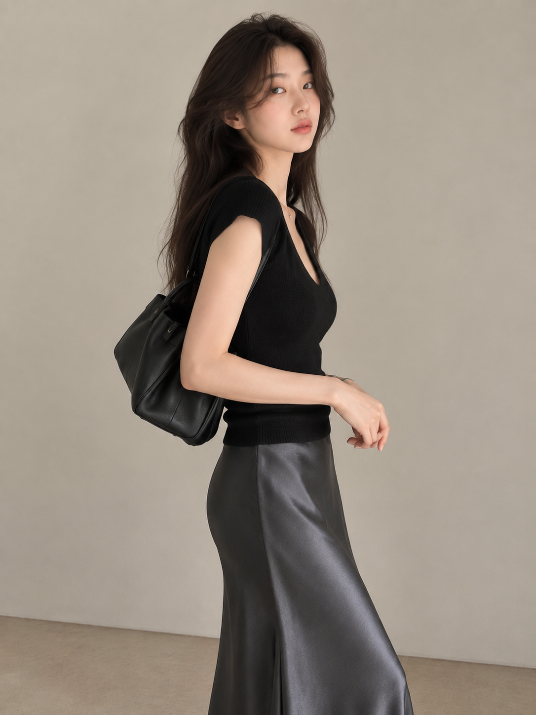 Minimalist Deep U-Neck Knit Top