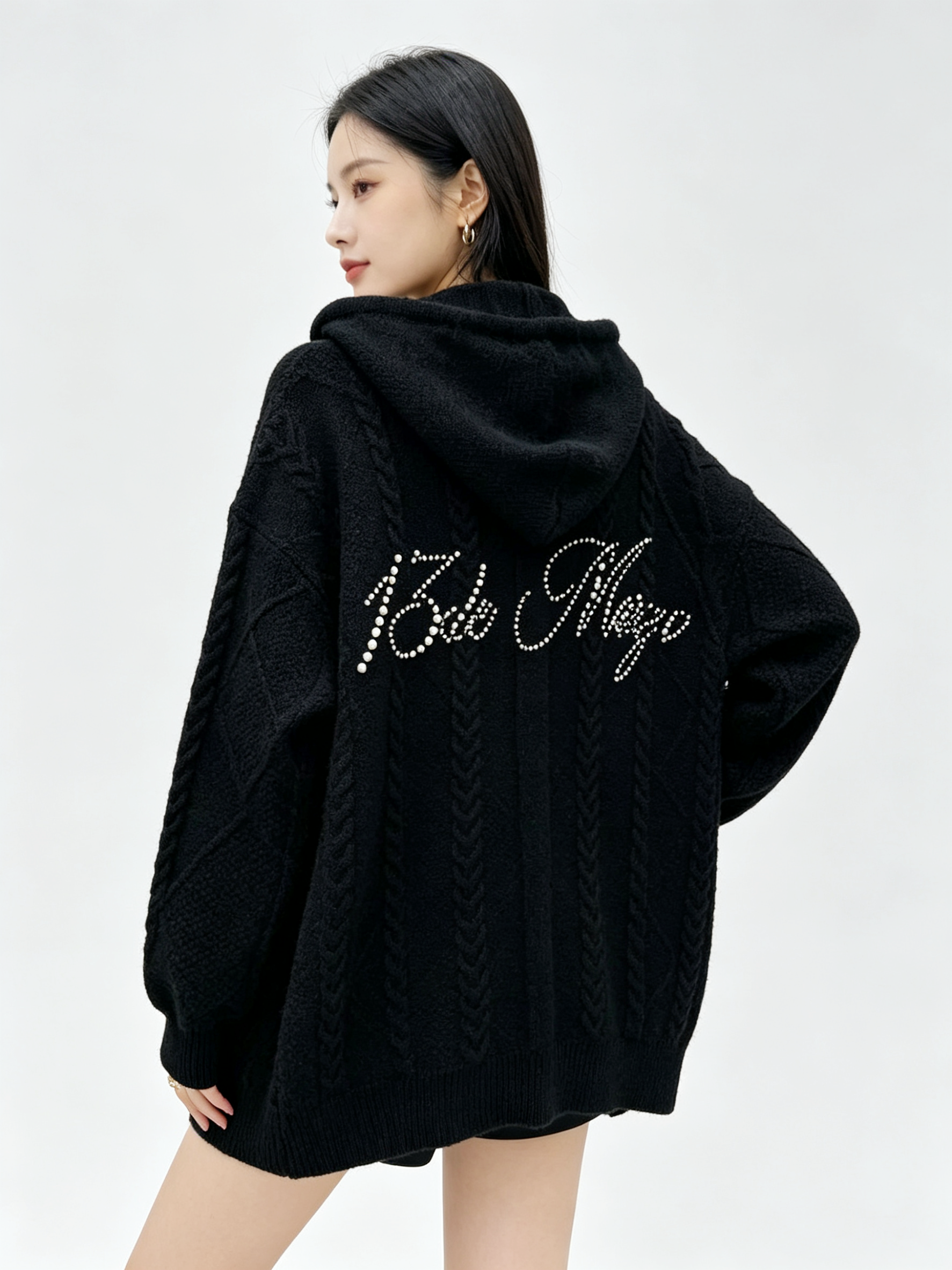 Pearl Embroidered Hooded Cardigan
