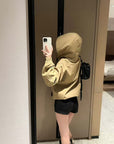 Khaki hooded windbreaker jacket