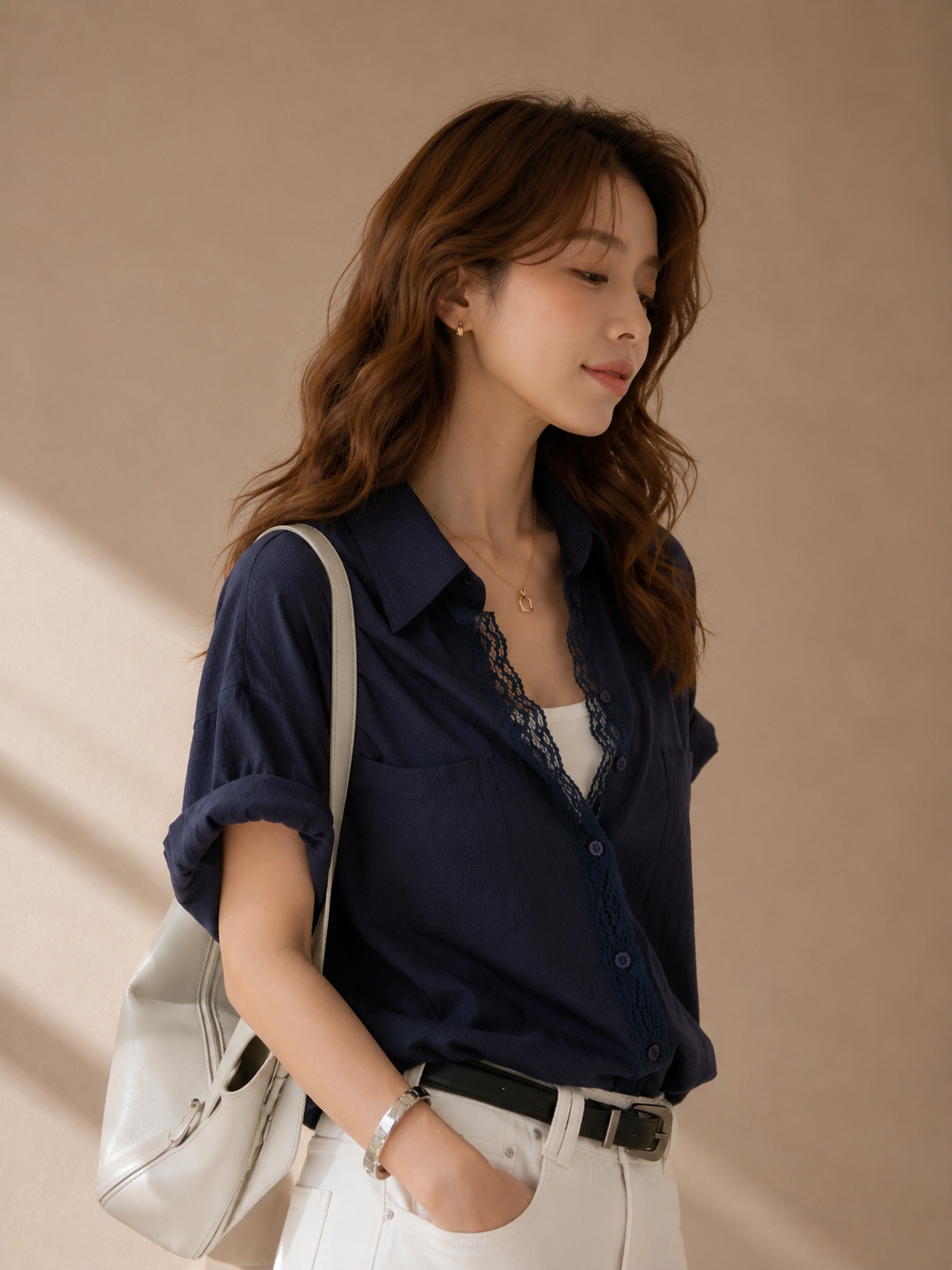Korean Old-Money Lace Trim Shirt