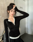 Two-in-One Contrast Long-Sleeve Versatile Layering Tee