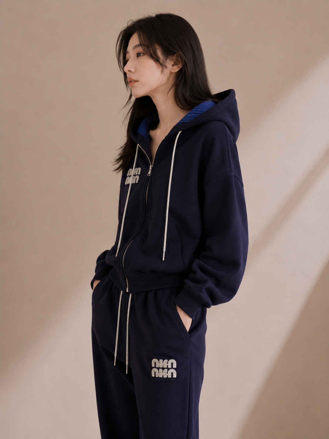Rhinestone Logo Hooded Lounge Set