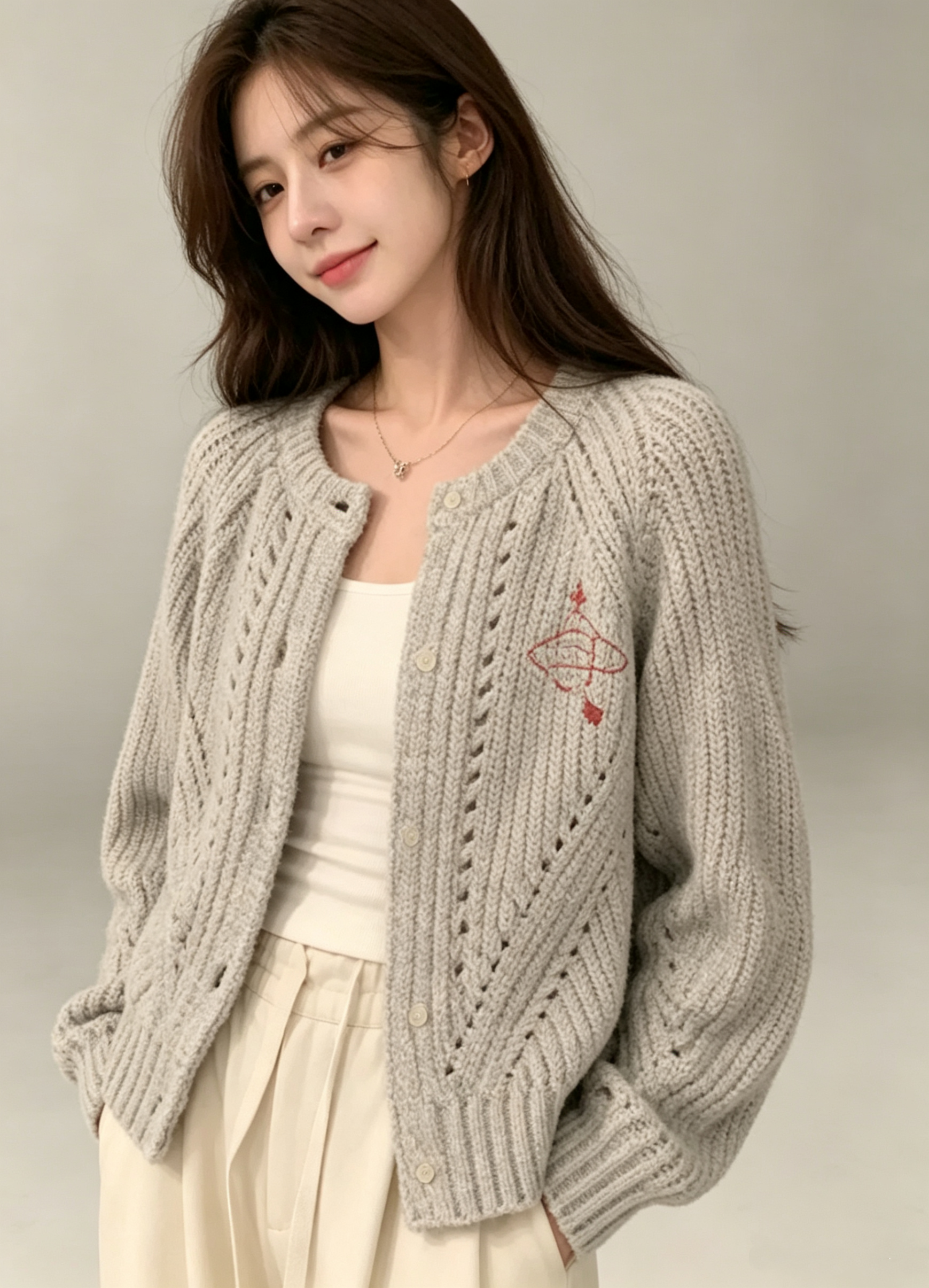 Orb Embroidered Heavy Knit Cardigan