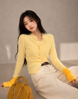 Contrast Wave-Edge Knit Cardigan