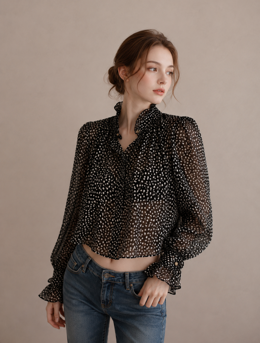 Korean Vintage Polka Dot Chiffon Blouse