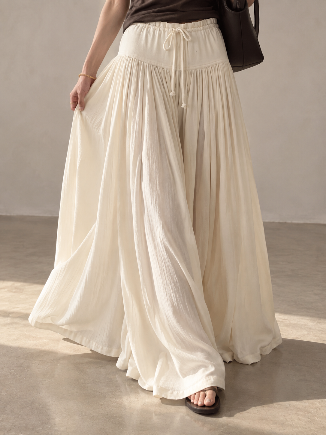 Pleated Waterfall Lyocell Palazzo Pants