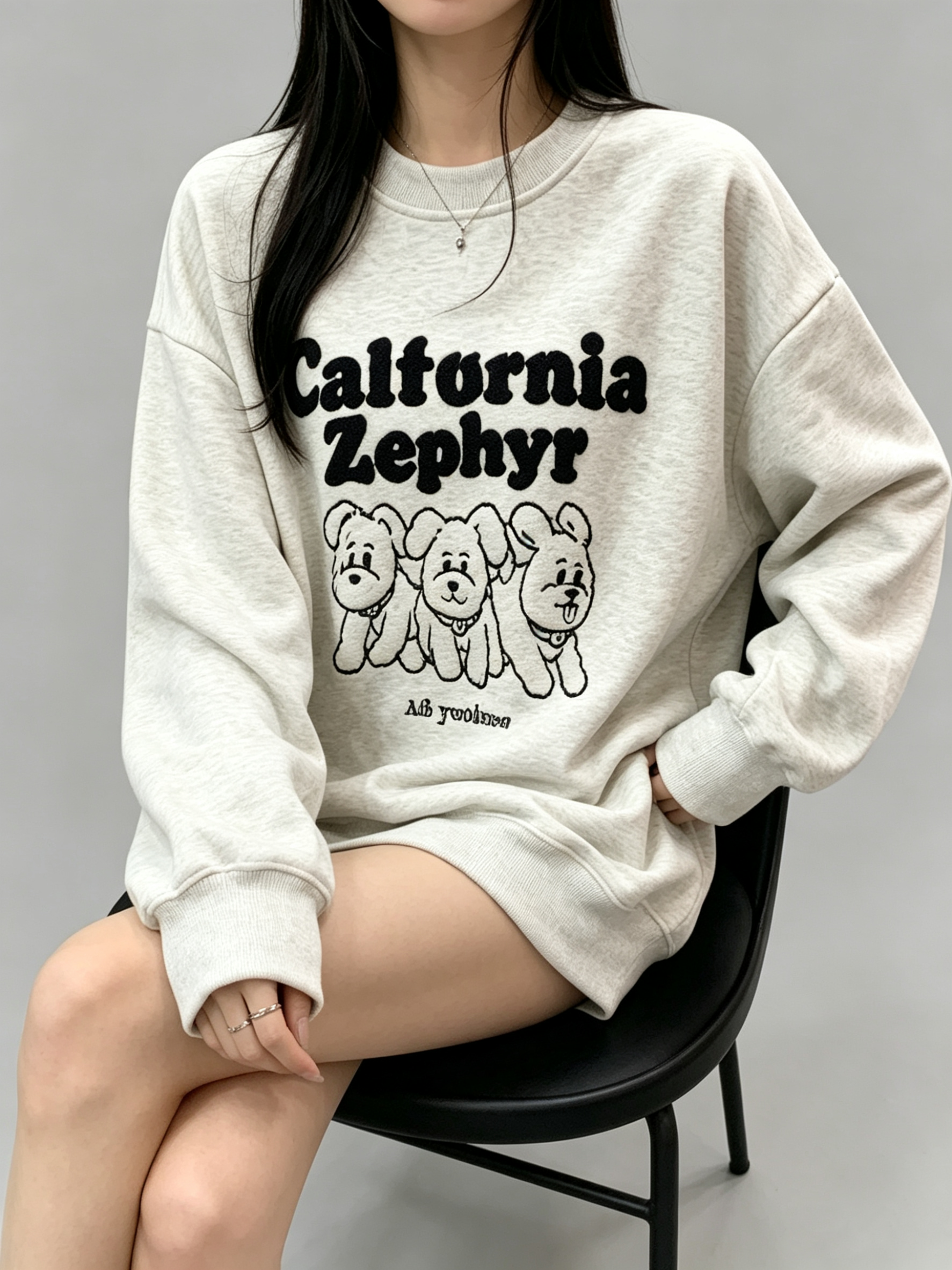 Korean-Style 380g Fleece-Lined Embroidered Sweatshirt