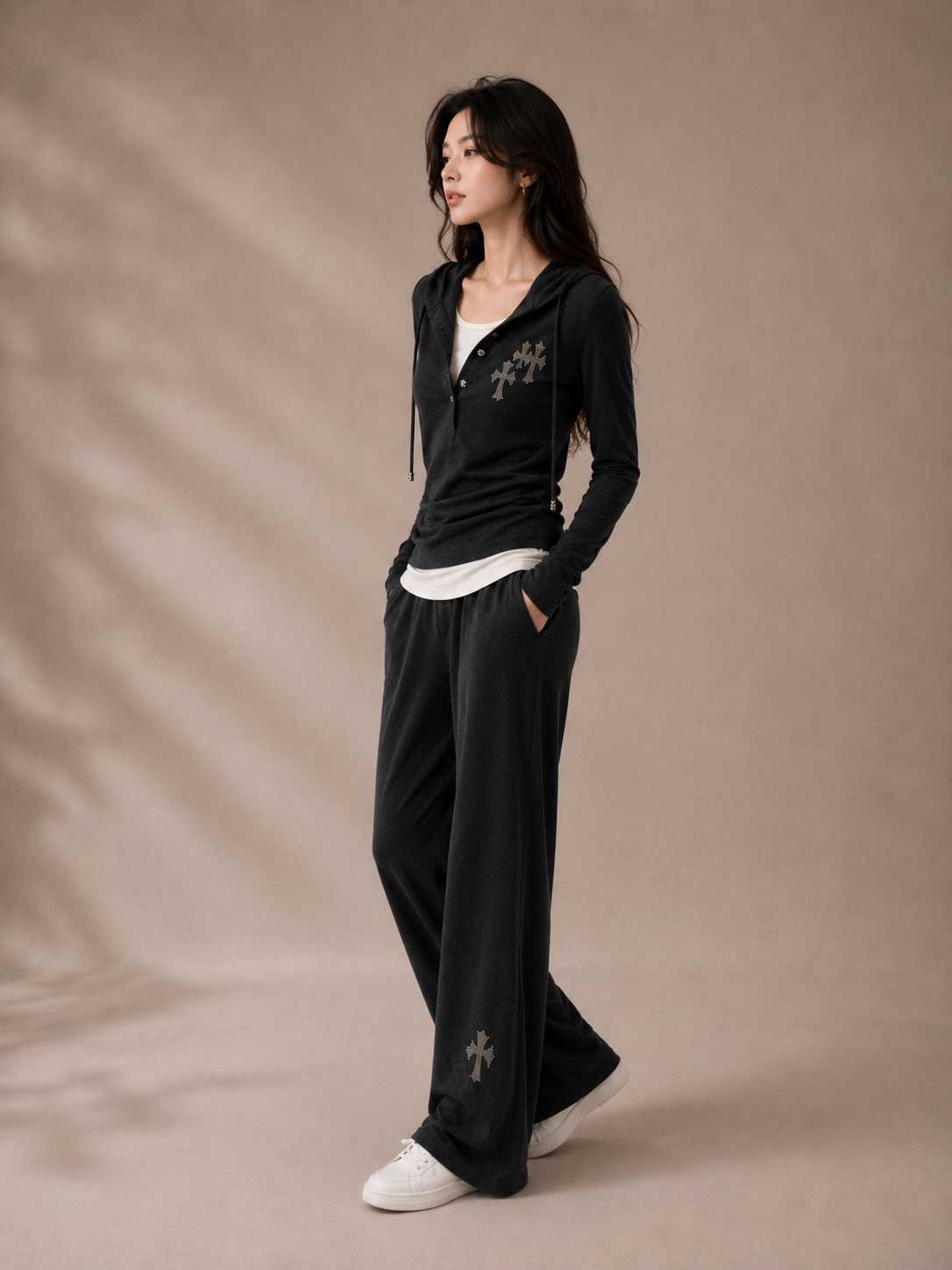 Rhinestone Cross Hoodie Lounge Set