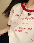 American-style color-block letter embroidered cotton tee