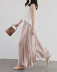 Delicate Pleated Shimmer Wide-Leg Skirt Pants