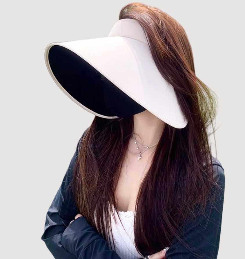 Foldable wide-brim open-top sun hat with black coating