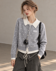 Korean-Style Layered Grey Knit Cardigan