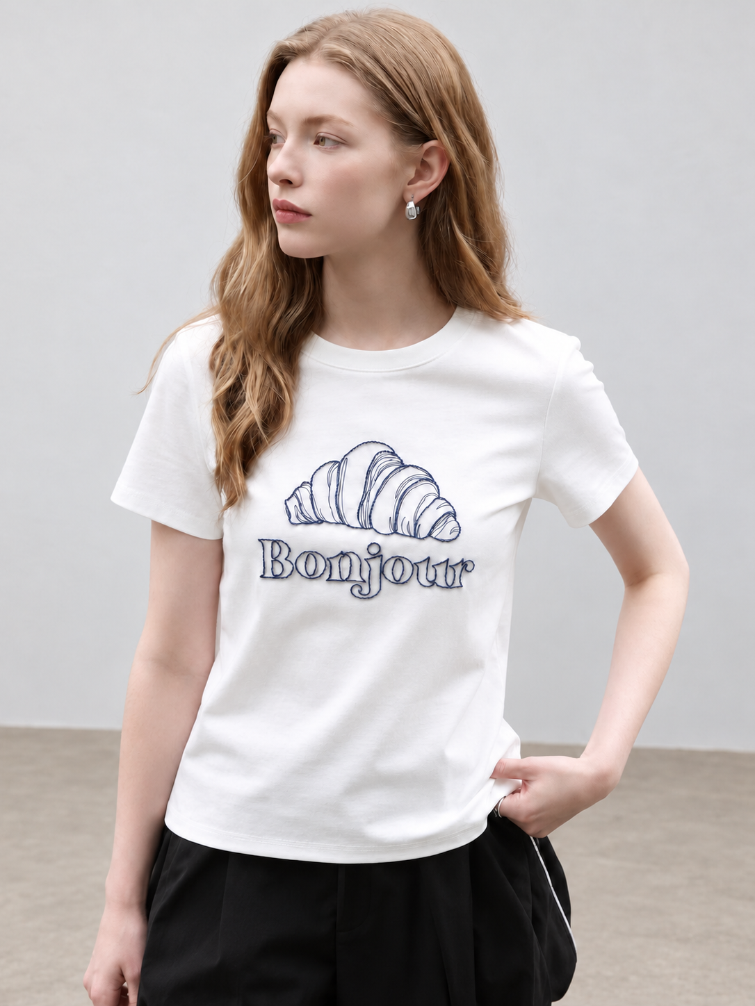 Korean-Inspired Croissant Embroidered Tee