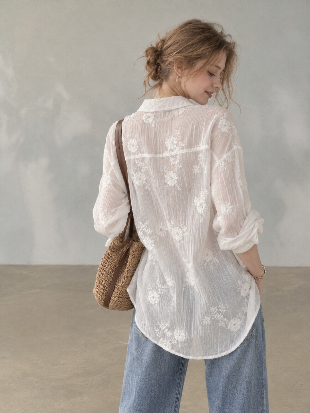 French‑style embroidered jacquard tencel shirt.