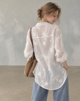 French‑style embroidered jacquard tencel shirt.