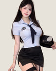 Officer-Inspired Bodycon Lingerie Set (with Stockings and hat)