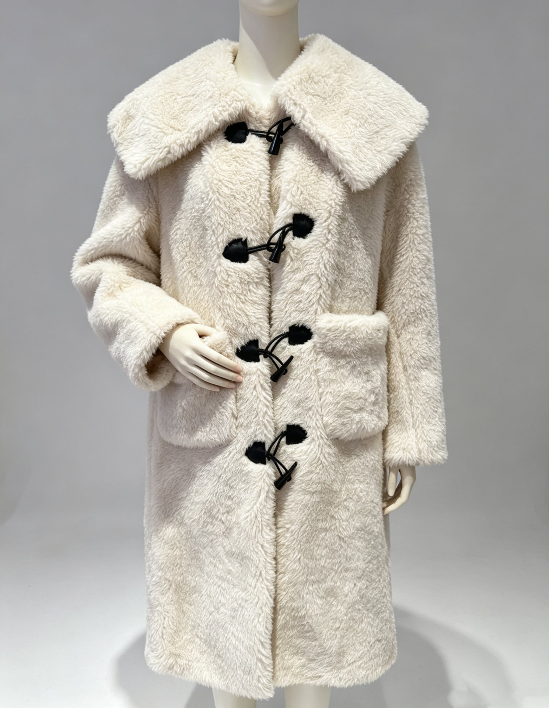 Wool-Blend Eco Faux Fur Mid-Length Coat