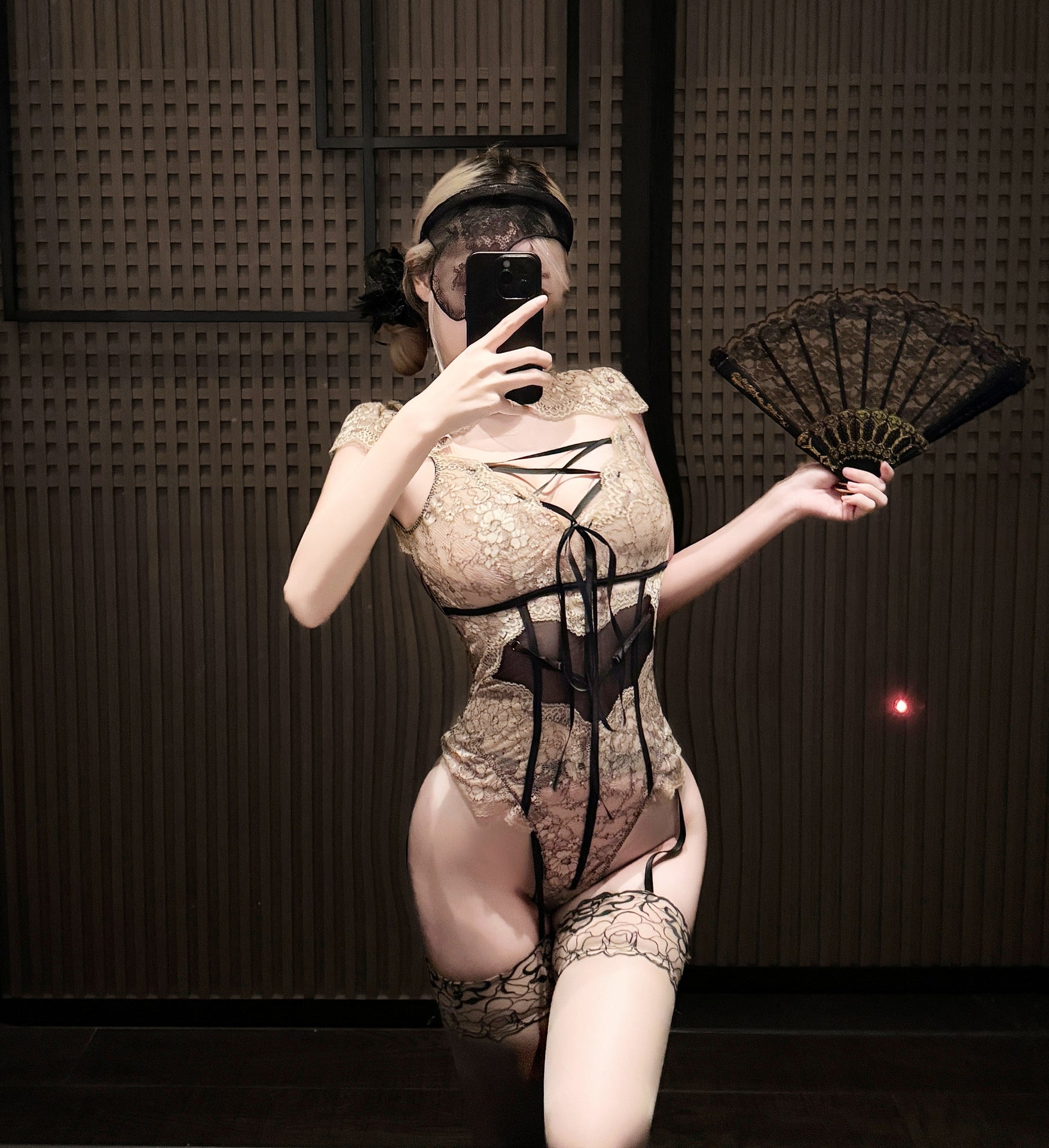 Lace-Trim Sheer Bodysuit