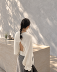 Back-Slit Relaxed Patchwork Batwing Sleeve Knit Top