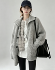 Korean-style wool knit cardigan with a relaxed, stylish design
