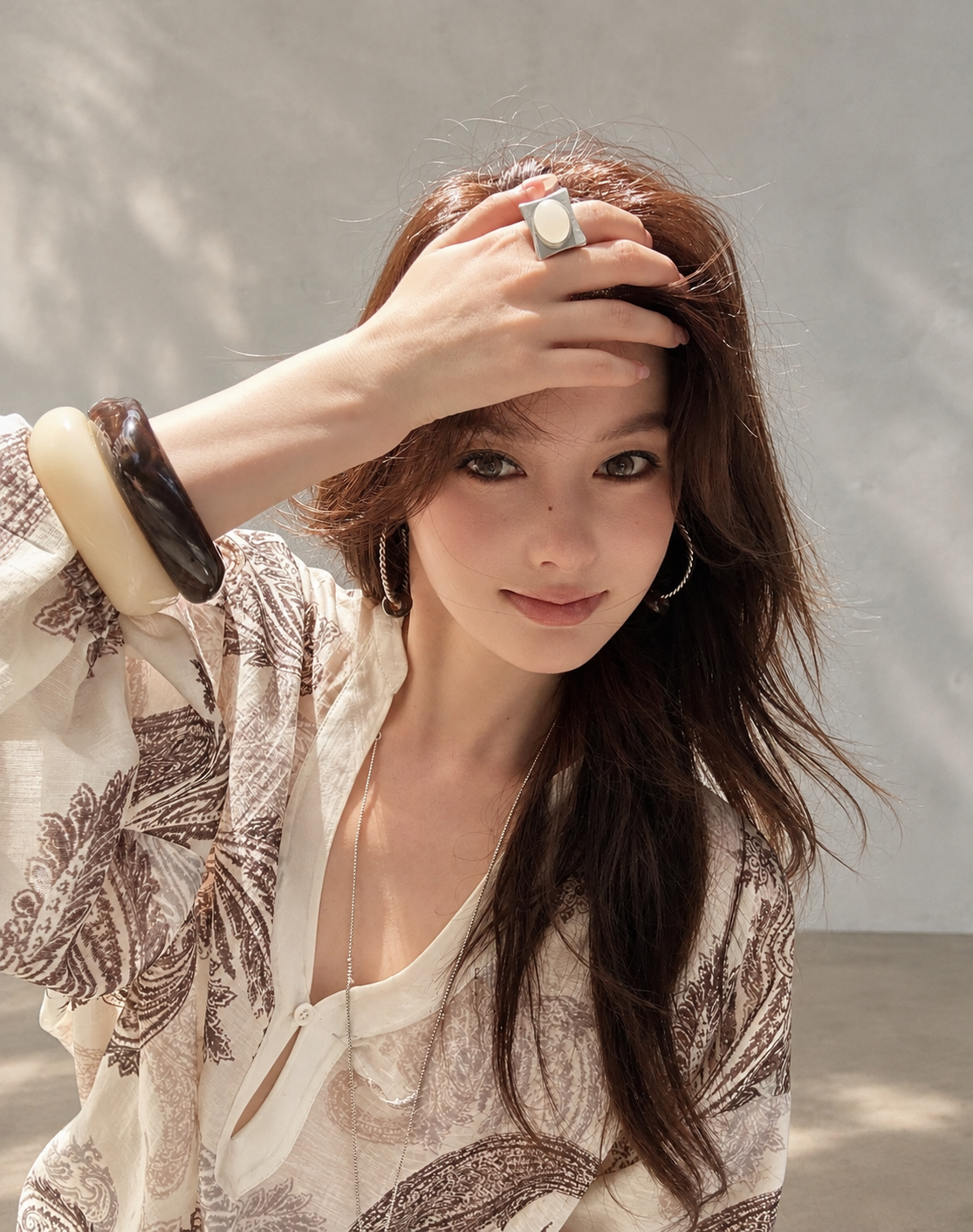 Relaxed Paisley V-Neck Top