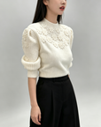 French Heavywork Chunky Floral Wool-Cashmere Sweater